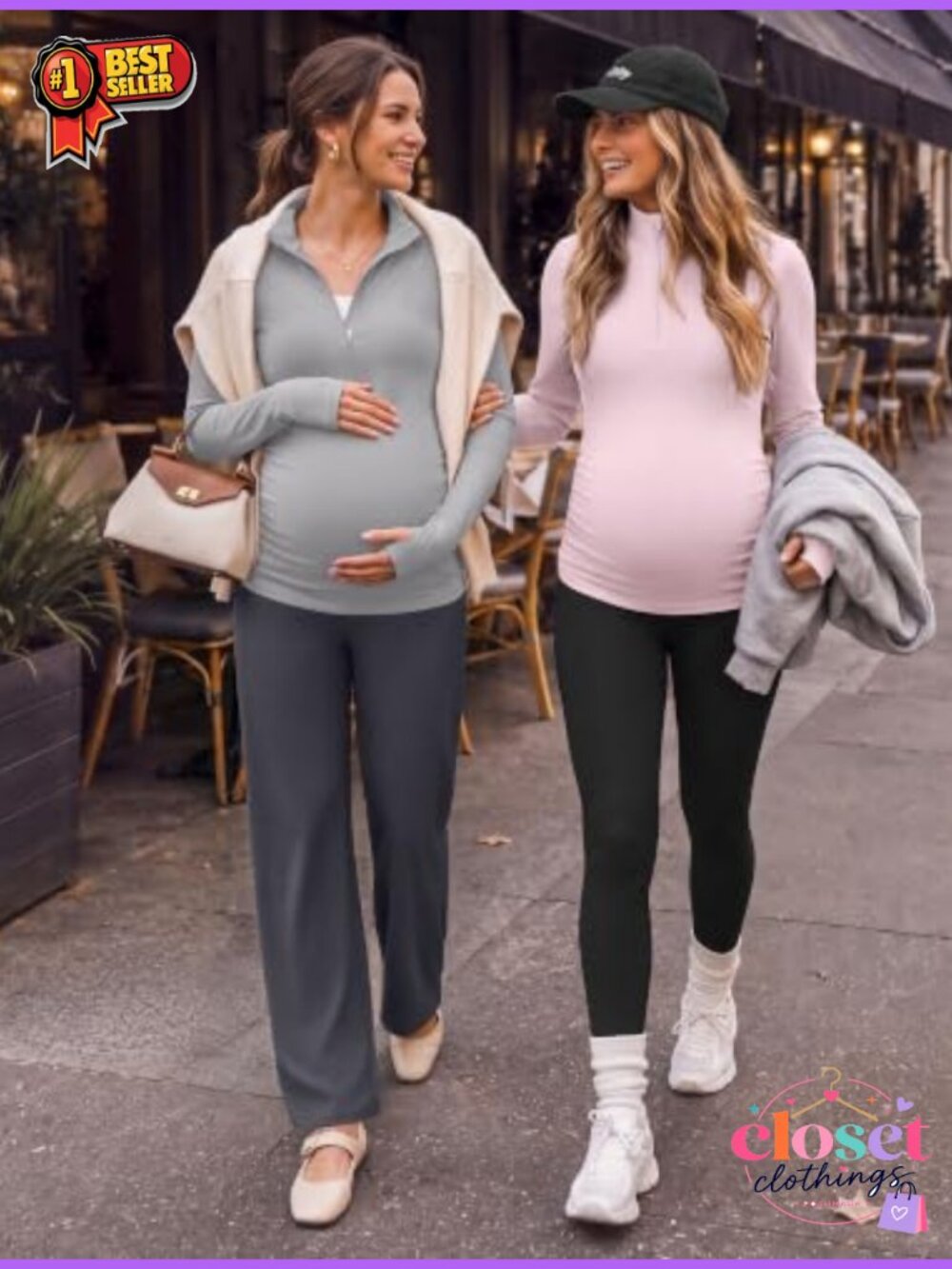 Maternity Long Sleeve Quarter Zip Pregnancy Top UPF 50+ - Picture 5 of 5